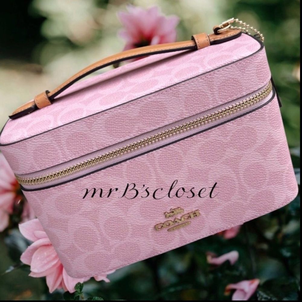 Coach Powder Pink Cosmetic Case In Signature Canvas Powder Pink Bag Purse